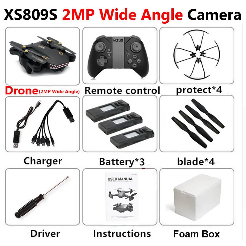 VISUO XS809S Профессиональный складной Дрон с камерой 2MP HD WiFi FPV селфи широкоугольный Радиоуправляемый квадрокоптер Вертолет игрушка для мальчика VS XS816 - Цвет: Wide Angle 2MP 3B F