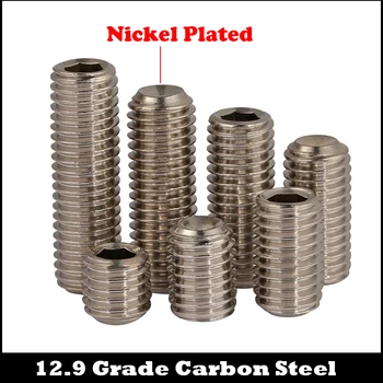 

M3 M3*2/2.5/3/4/5 M3x2/2.5/3/4/5 12.9 Grade Nickel Plated Carbon Steel Allen Head Hex Hexagon Socket Set Screw With Cup Point