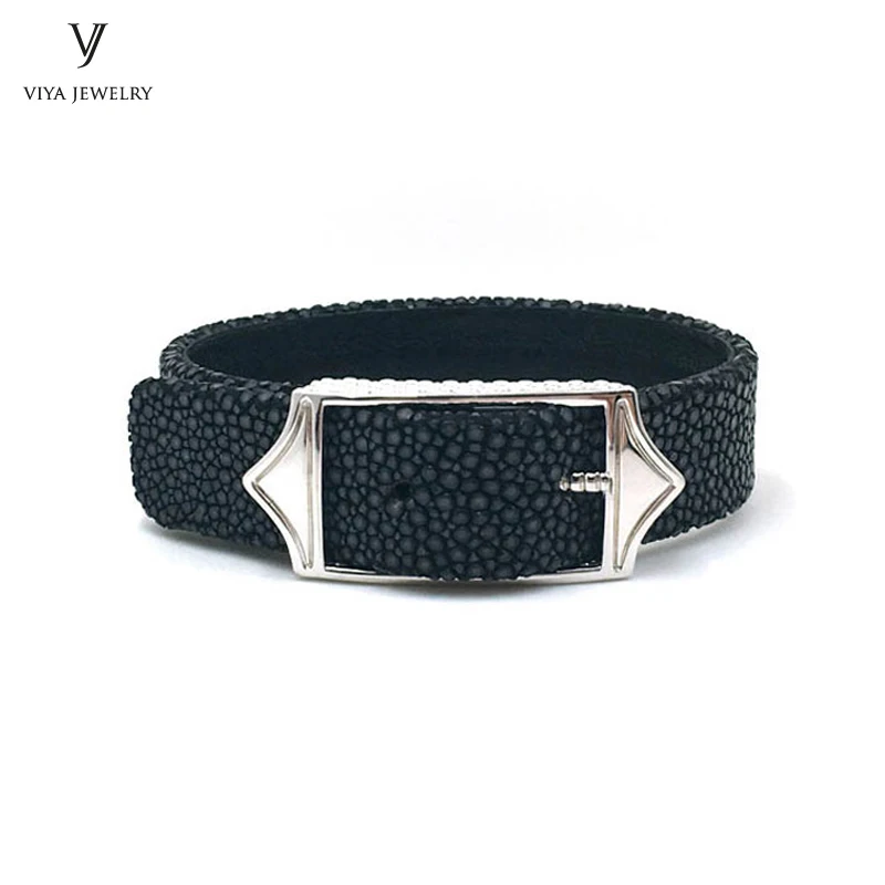 black silver clasp Регулируемый размер 15 мм широкий мужской браслет для часов ювелирный браслет модная запонка широкие кожаные ремень для брюк лучший подарок для стильного мужчины - Окраска металла: black silver clasp