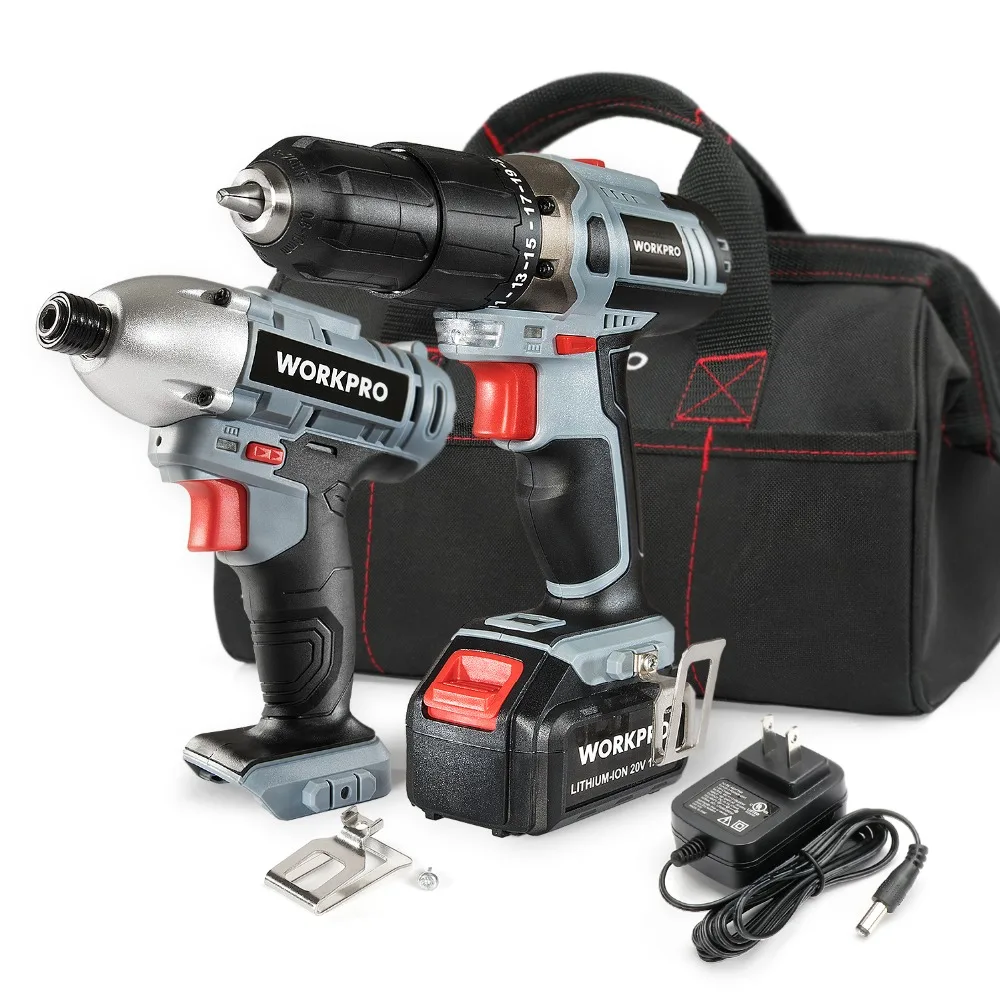 

WORKPRO 20V Power Drill Cordless Lithium Drill Driver Electric Screwdriver Impact Combo Kit Power Tool Set