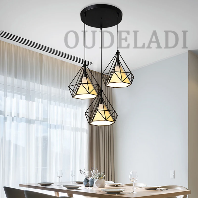 Günstige 1 set 100cm lange basis 4 köpfe anhänger lichter für wohnzimmer restaurant gang diamant Eisen käfig kunst anhänger lampe