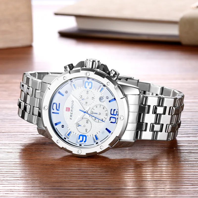 

Quartz Men's Watch Sports Stainless Steel Strap Black Water Resistant Business Calendar Chronograph Male Clock Relogio masculino