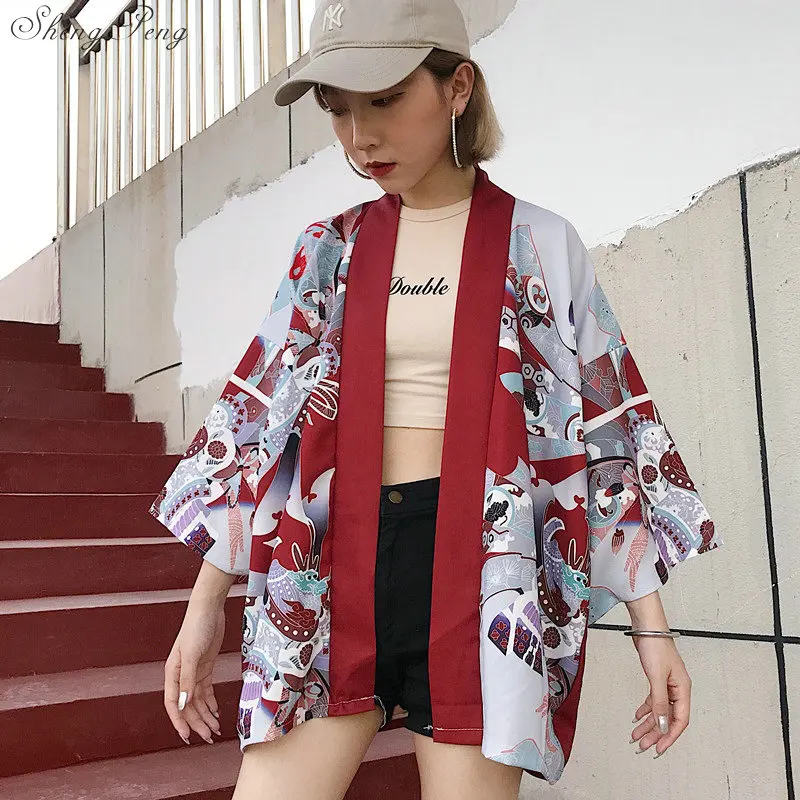 Yukata женский кимоно кардиган рубашка harajuku kawaii стиль Kimonos женская блузка obi haori летняя куртка для езды Повседневная G105