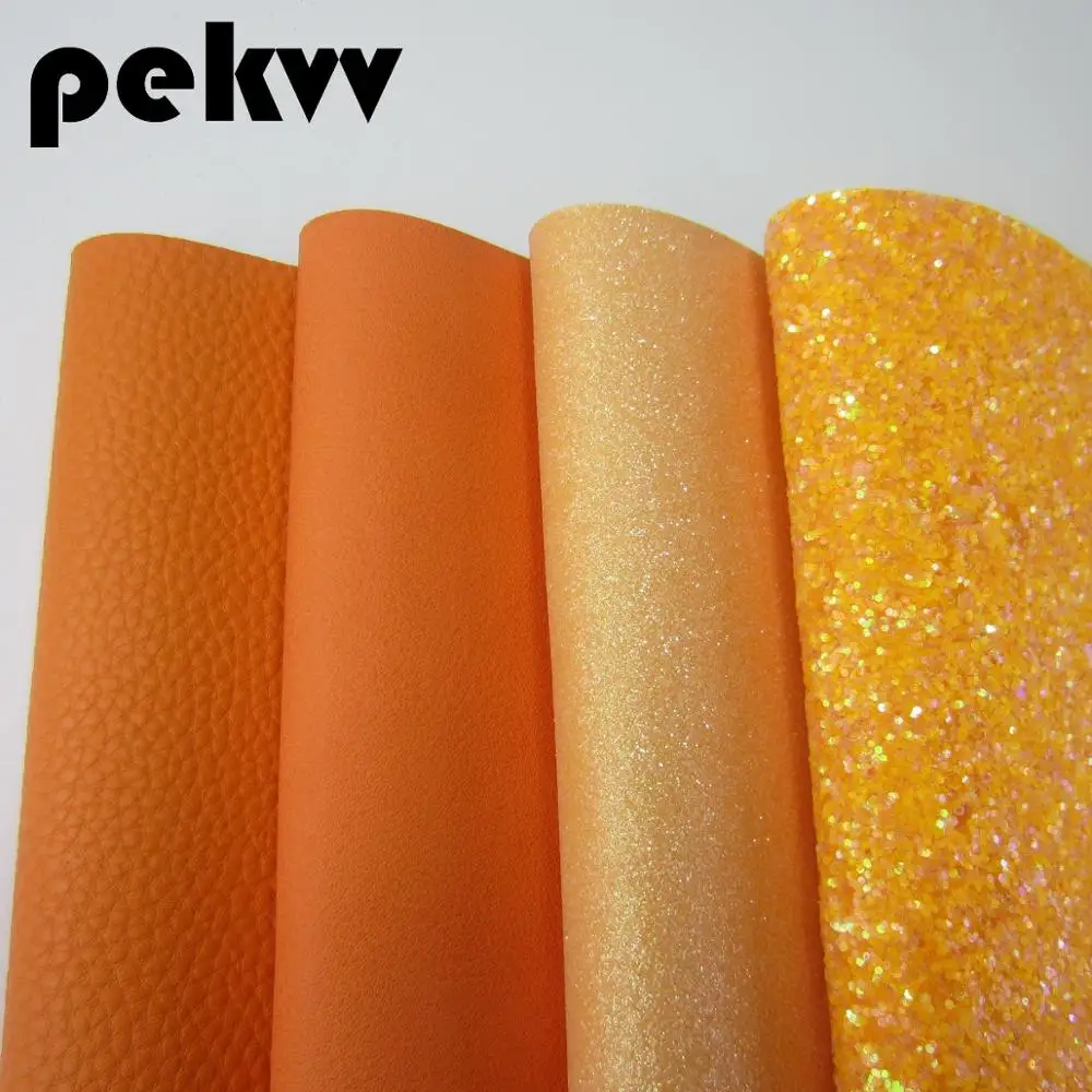 

30cmx134cm Orange Chunky Glitter Fabric and Orange Faux Synthetic Leather For DIY Bows HD007m