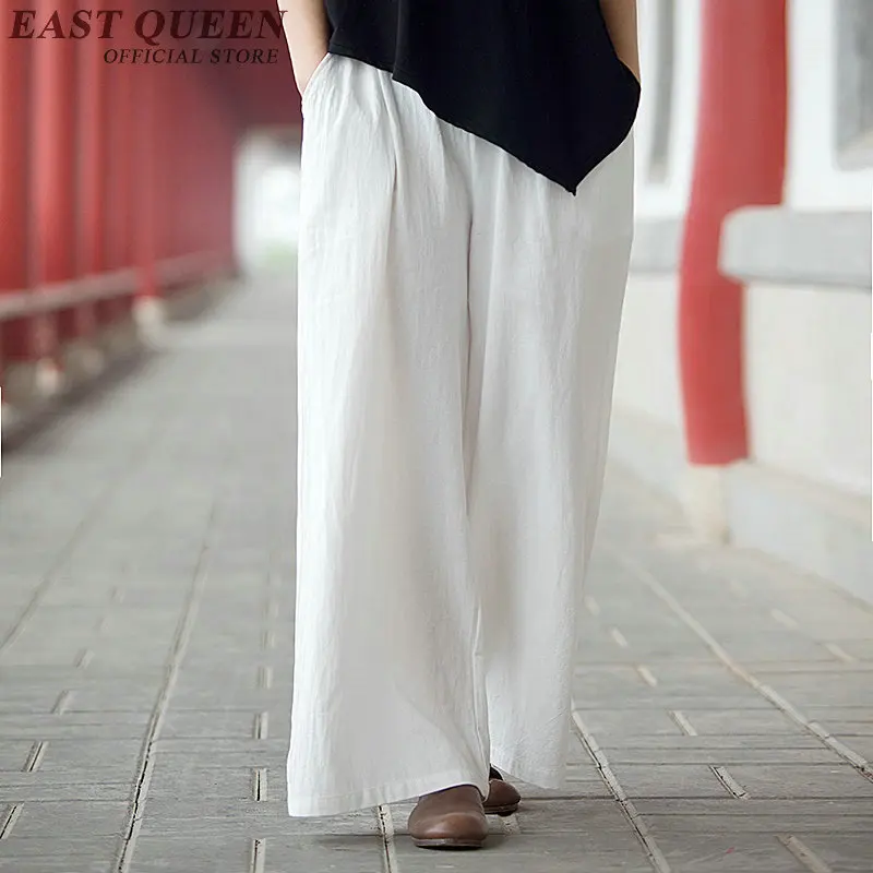 Льняные брюки женская льняная одежда для женщин эластичная талия Удобные однотонные широкие белые льняные брюки свободный размер AA2716 YQ