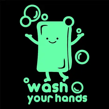 

Cute Soap Wash Your Hands Bathroom Wall Stickers Glow in the Dark Cartoon Toilet Sticker WC Decoration Luminous Sticker Home DIY