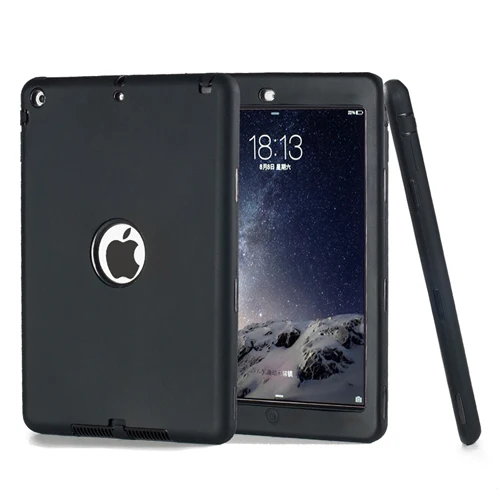 Ударопрочный силиконовый чехол для iPad Air 1 A1474, A1475, A1476, чехол Funda Kids Safe Armor сверхпрочный Резиновый чехол с защитой от царапин+ ручка - Цвет: black black