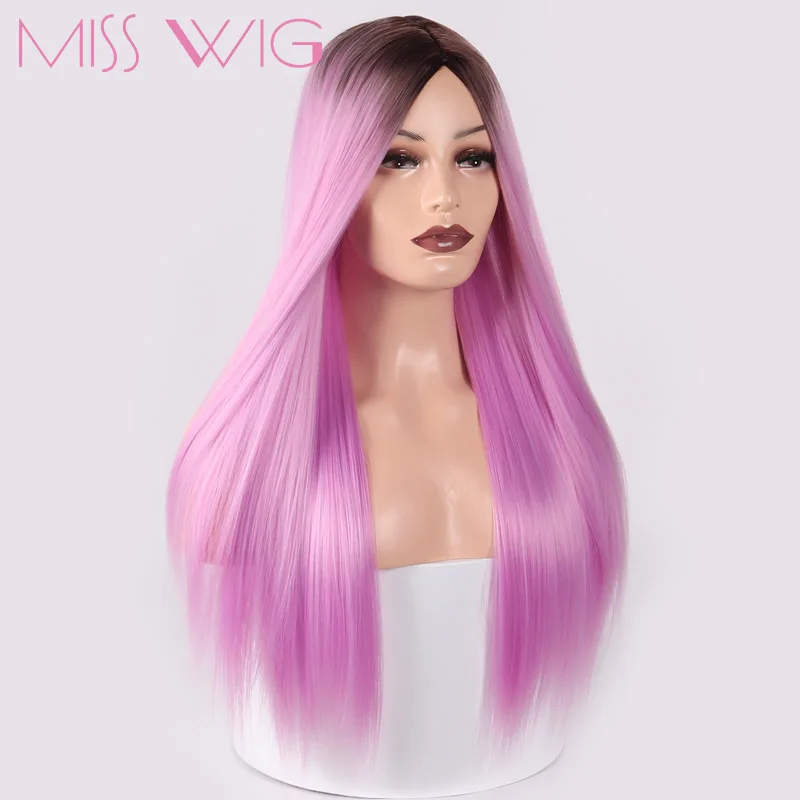 

MISS WIG Synthetic Hair 60cm 300g Long Straight Full Head Wigs For Women Hair Extensions High Temperature Fiber