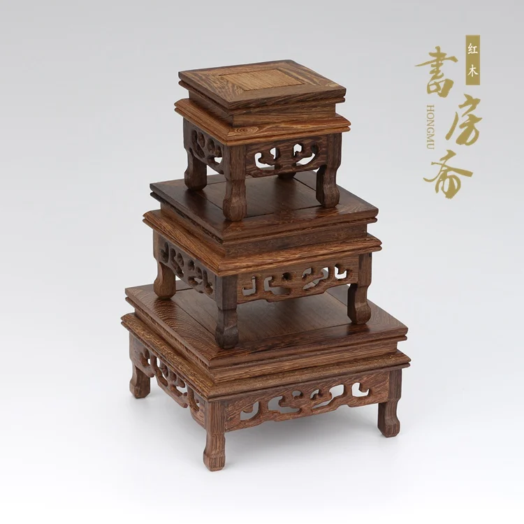 pedestal de madera maciza Bonsai Muebles de base de madera Pedestal de palisandro Soporte de exhibici/ón Base de tetera cuadrada peque/ña y delicada Soporte de florero oriental Base de florero #1