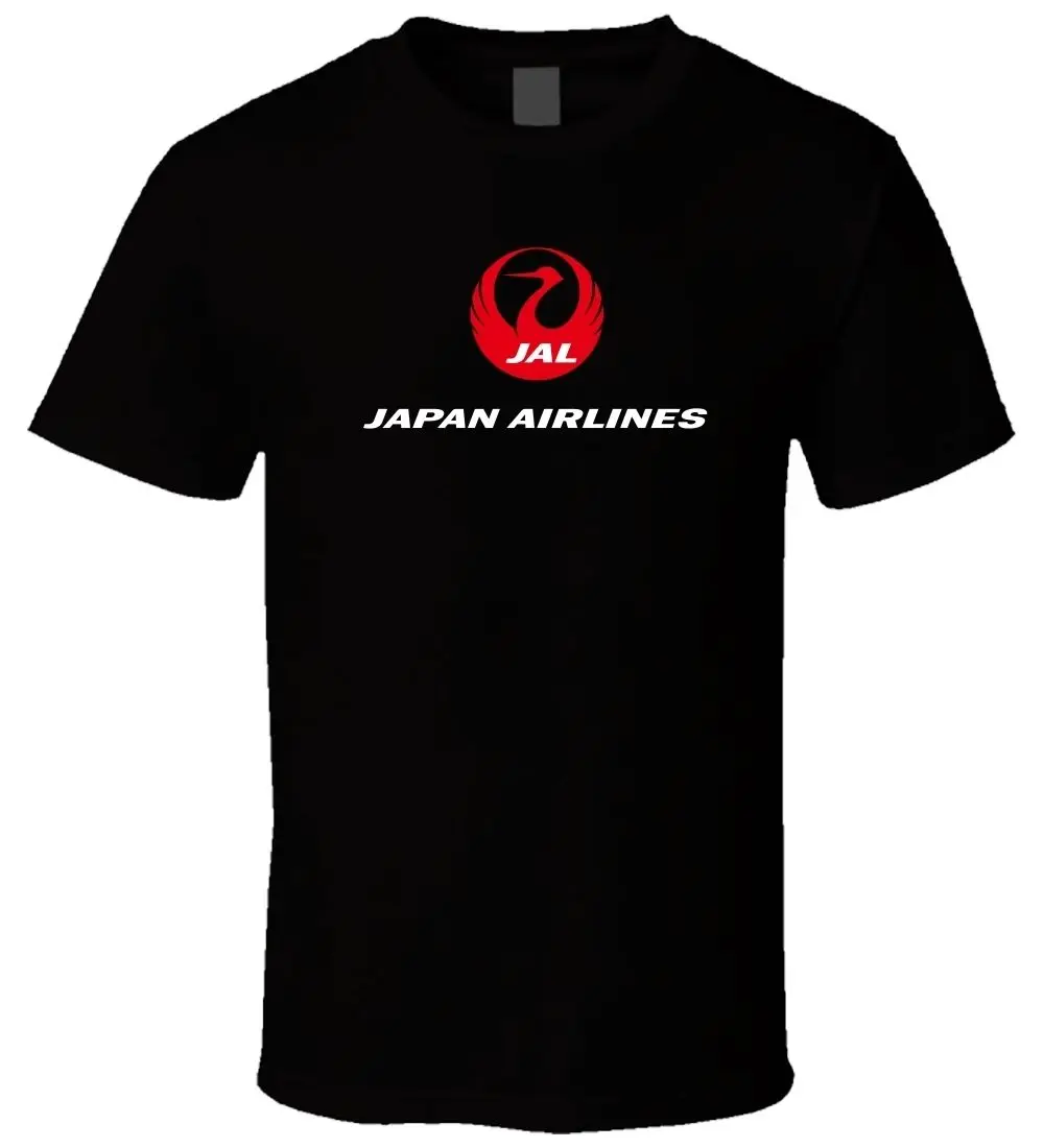 JAL Японии Airlines логотип POZG черный мужской футболки короткий рукав o-образным