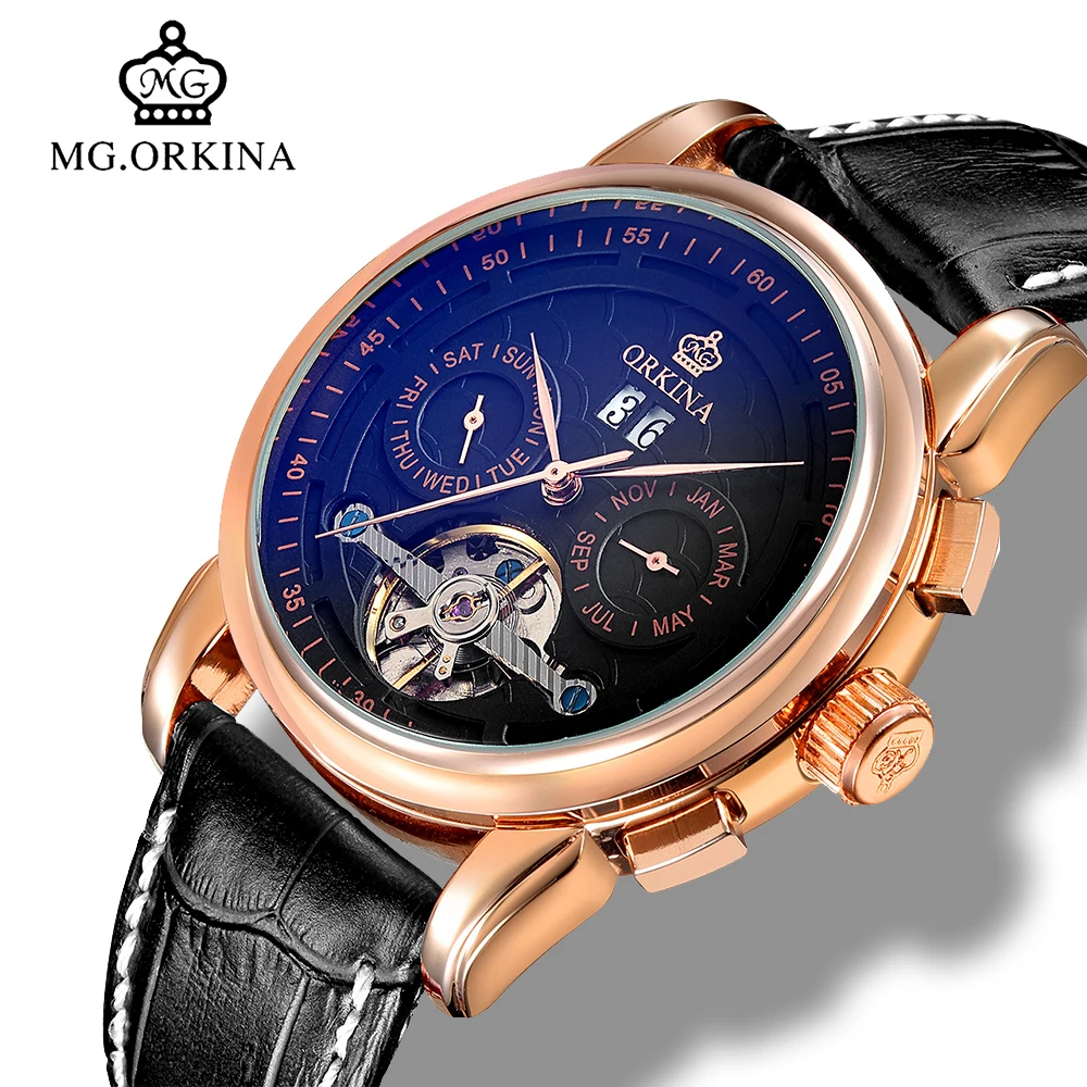 Mg.orkina Tourbillon Automatic Watch Luxury Rose Gold Mechanical Self Wind Auto Date Wrist Watches Men montre automatique homme Mg.orkina Tourbillon Automatic Watch Luxury Rose Gold Mechanical Self Wind Auto Date Wrist Watches Men montre automatique homme