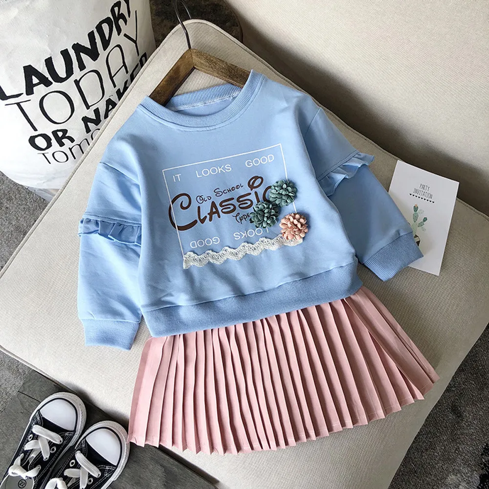 

MUQGEW Children's Dress Kids Baby Girl Elegant dress Letter Princess Pleated Dresses Sweatshirt Outfits Clothes vestido infanti