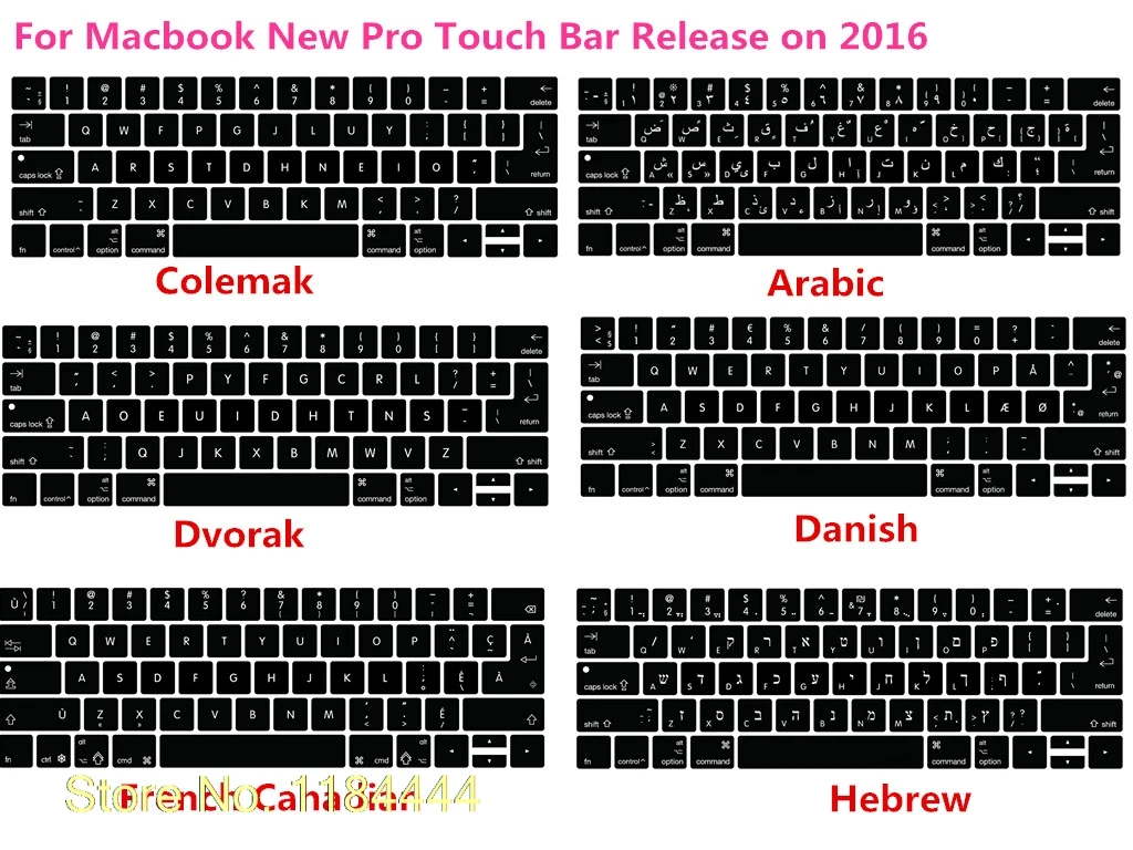 

US/EU Silicone Colemak Dvorak French Hebrew Keyboard Cover Skin for Macbook 2017 New Pro 13" A1706 15" A1707 With Touch Bar