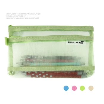 

1 pcs Two Layer Candy Color Mesh Bag Pen Pencil Zipper Bag School Stationery Holder Multifunctional Organizer