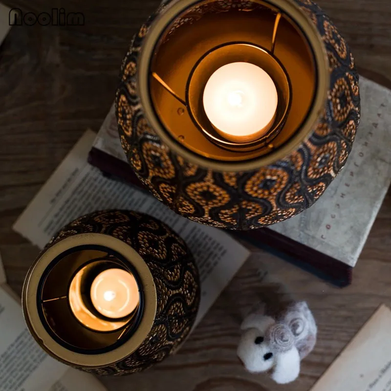 Винтажные черные золотые подсвечники I маленький подсвечник Tealight Подсвечник подсвечники домашний декор Рон полые резные WZF147