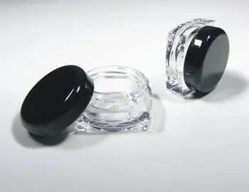 

100 Beauty Containers Plastic Thick Wall Square Cosmetic Jars - 5 ml /5 Gram (Black Cap) 3038-100| FREE Shipping -P-5F black