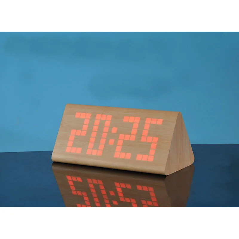 Voice control LED Wooden Alarm Clock Big Numbers Easy to Read with Temperature Date Display for