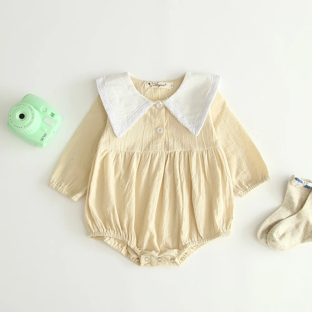 Осенний комбинезон с матросским воротником для маленьких девочек в Корейском стиле; Одежда для новорожденных с длинными рукавами; детская одежда из хлопка