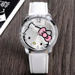 Мультфильм модный бренд hello kitty кварцевые часы дети девушка для женщин кожа Кристалл Детские наручные часы наручные relogio