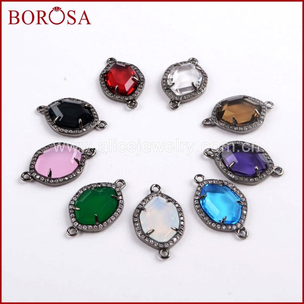 

BOROSA 10/15PCS Rainbow CZ Micro Pave Rhinestone Faceted Stone Black Connectors Double Bails Drusy Jewelry Making WX921