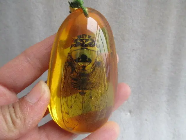 

7.9 cm * / / Elaborate Chinese artificial amber resin cicada necklace pendant