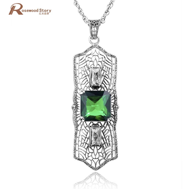 

Fashion Handmade Gift 925 Sterling Silver Crystal Female Green Stone Zircon Pendant Necklace Thomas Sabor Jewelry Wholesale