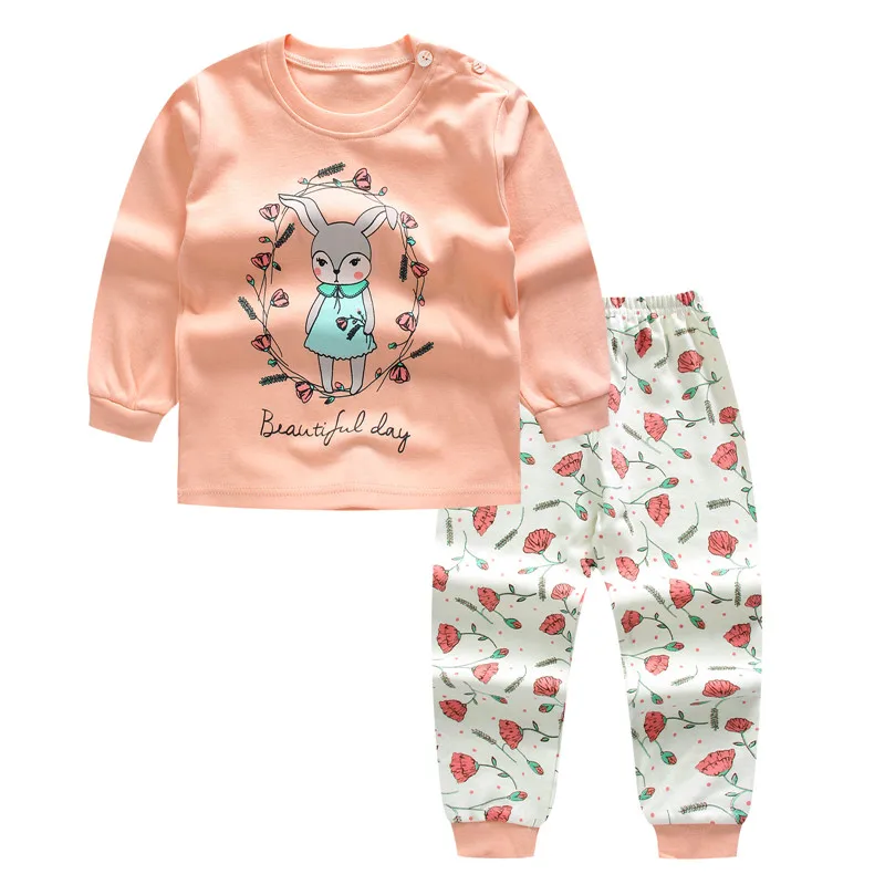 Высококачественный комплект одежды из хлопка для малышей, Детский комплект для малышей, комплект из 2 предметов с принтом кролика для маленьких мальчиков и девочек, горячая Распродажа, розовый, 6t5t4t3t24M12