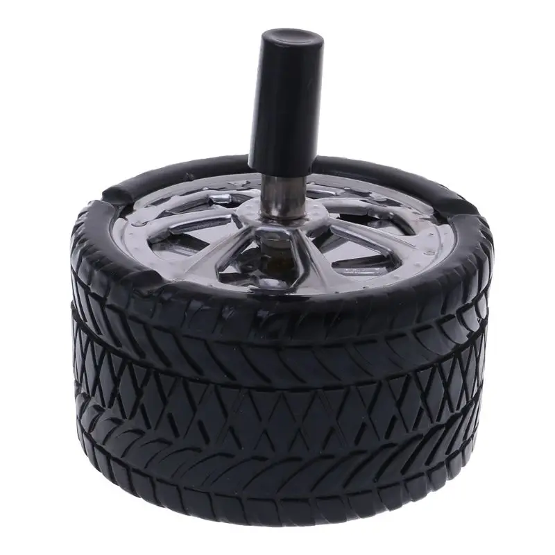 

Creative Rubber Car Tires Ashtray Press Rotary Portable Ash Tray Ashtray Metal Ashtrays With Lids Hub Rotating Style Fashion