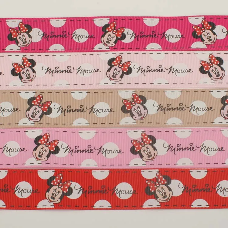 

Mixed Minnie ribbon set 1"25mm 5 color cartoon mickey mouse printed grosgrain ribbon, 5y/lot(1y/style), 10y/lot(2y/style)