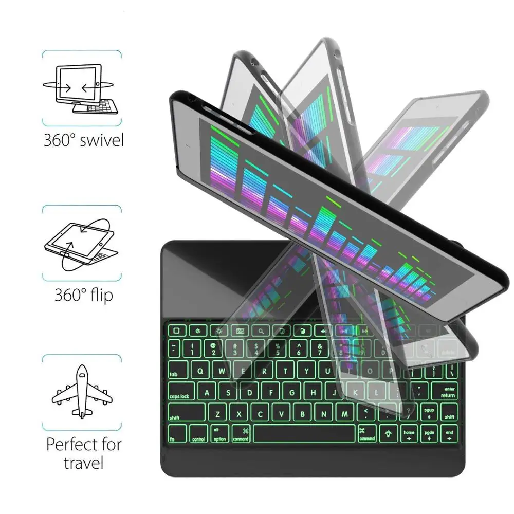 Teclado para Ipad Girar sem Fio Capa para Ipad Case 360 Bluetooth Retroiluminado Teclado Pro ar 3 10.5 2021 - Imagem 2