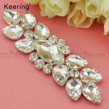 

12x3.2cm Silver Crystal Rhinestone Applique For Wedding Dress WRE-103