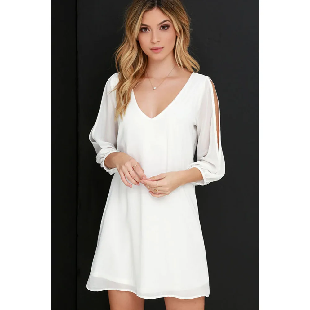 white v neck shift dress