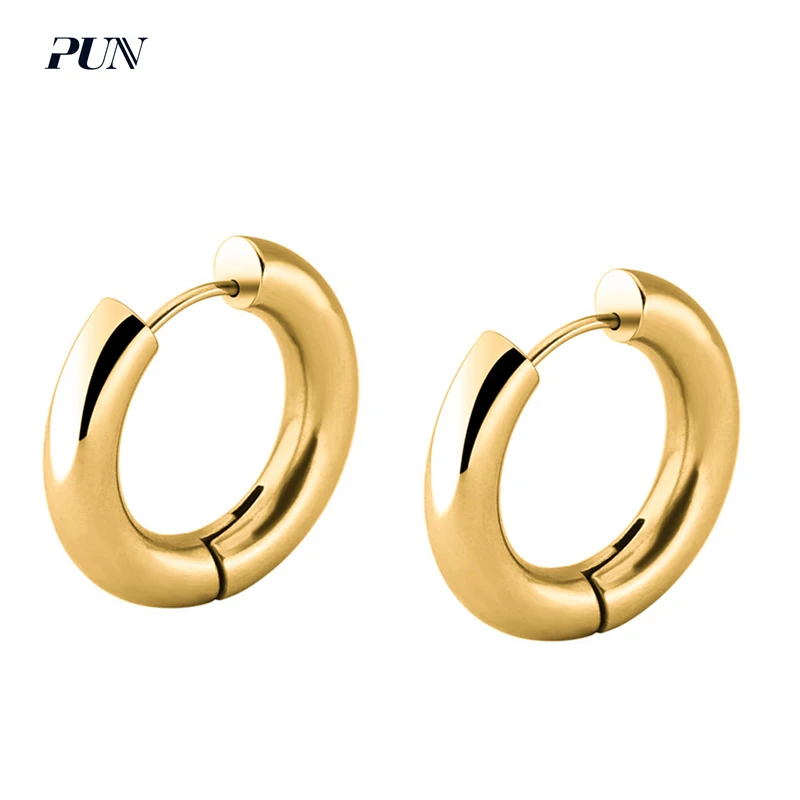 

PUN gold men metal hoop loop earrings circle round charms stainless steel earrings titanium piercing bricos ear hoops punk