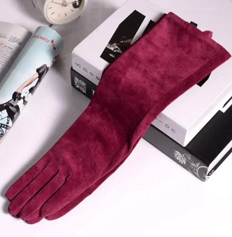 Перчатки женские из 100% натуральной кожи длиной 45 см на осень/зиму R097|leather gloves|suede