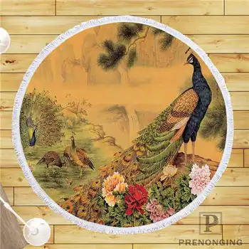 

Custom DIY Customized Microfiber Fabric peacock art (2) Round Beach Blanket Towel Printed on Demand 150cm #19-01-28-3-110