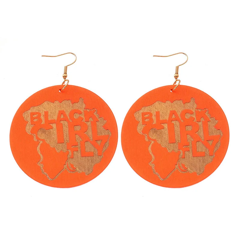 

60cm Natural Wood Africa Black Girl FLY Queen Letters Rock Earrings Vintage Party Club Jewelry African Wooden DIY Ear Accessory