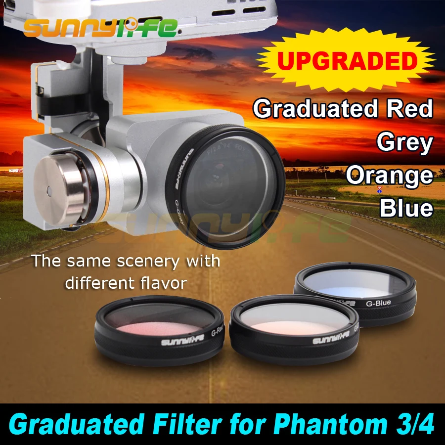 Sunnylife Camera Polarized Filters Graduated Grey/ Red/ Orange/ Blue for DJI Phantom 4/3 Advanced/Professional/Standard | Электроника