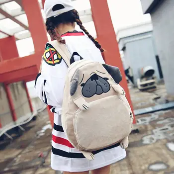 

Women Backpack Schoolbag Cute Dog Backpack Female Vintage Notebook Backpack For Girls School(Khaki)