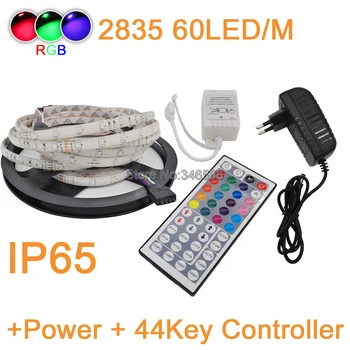 

5M 12V 60LED/M IP65 Waterproof 3528 2835 SMD RGB Fleixble Strip + 44Key IR Remote Controller+12V 2A Power Adapter Ready to Use