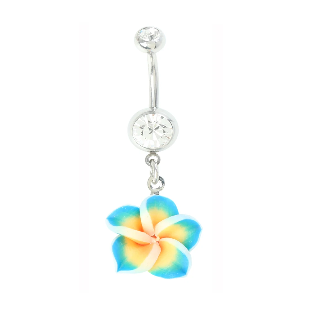 12pcs/lot 316L Stainless Steel Flower Dangle belly button rings navel bar ring with double gems sexy body piercing jewelry-14G | Украшения