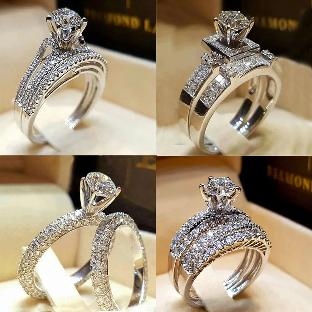 

Silver Natural Jewelry White Crystal Ring Bride Wedding Engagement Rings for Women Punk Gothic Accessories Gift Size 6 7 8 9 10