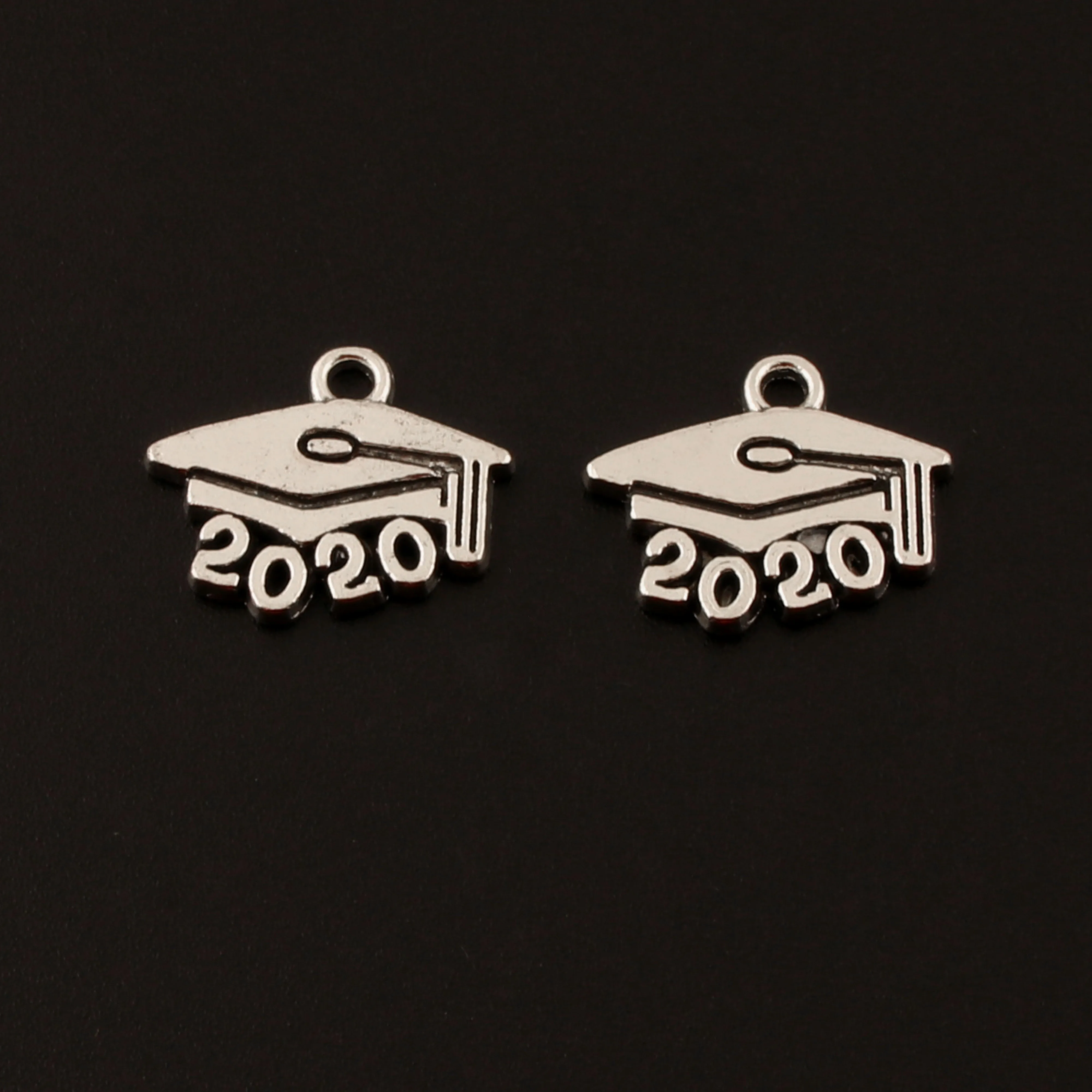20pcs School College Mortar Board Cap Hat Graduation Tibetan Silver Alloy 2020