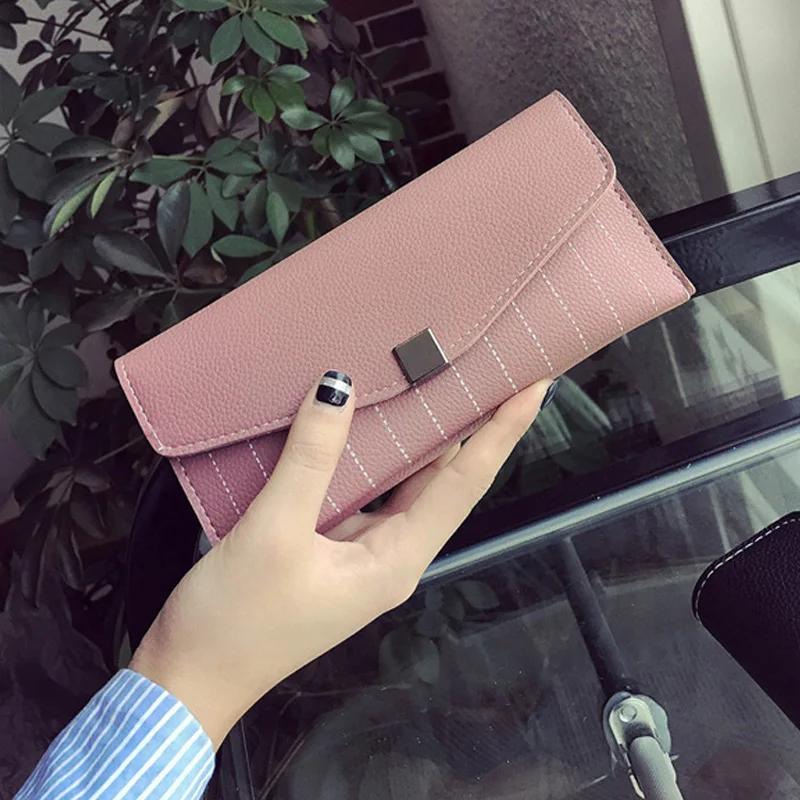 

Simple Personality Long Standard Wallet Fresh Hasp Multifunctional Thin Purse Hot Sale High Quality Pure Color Clutch QB034