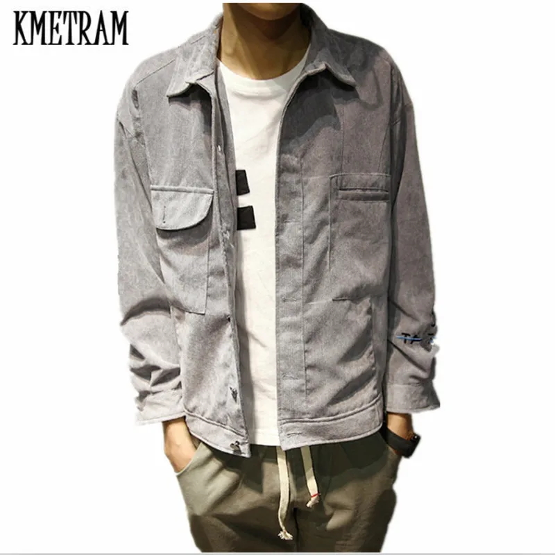 

KMETRAM 2019 New Fashion Male Spring Autumn Jacket Coat Retro Style Slim Fit Corduroy Jacket Men Casual jaqueta masculino HH266