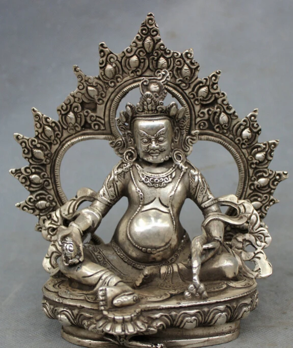 

song voge gem S4042 Chinese Silver Buddhist Joss Wealth Yellow Jambhala Buddha Statue Sculpture