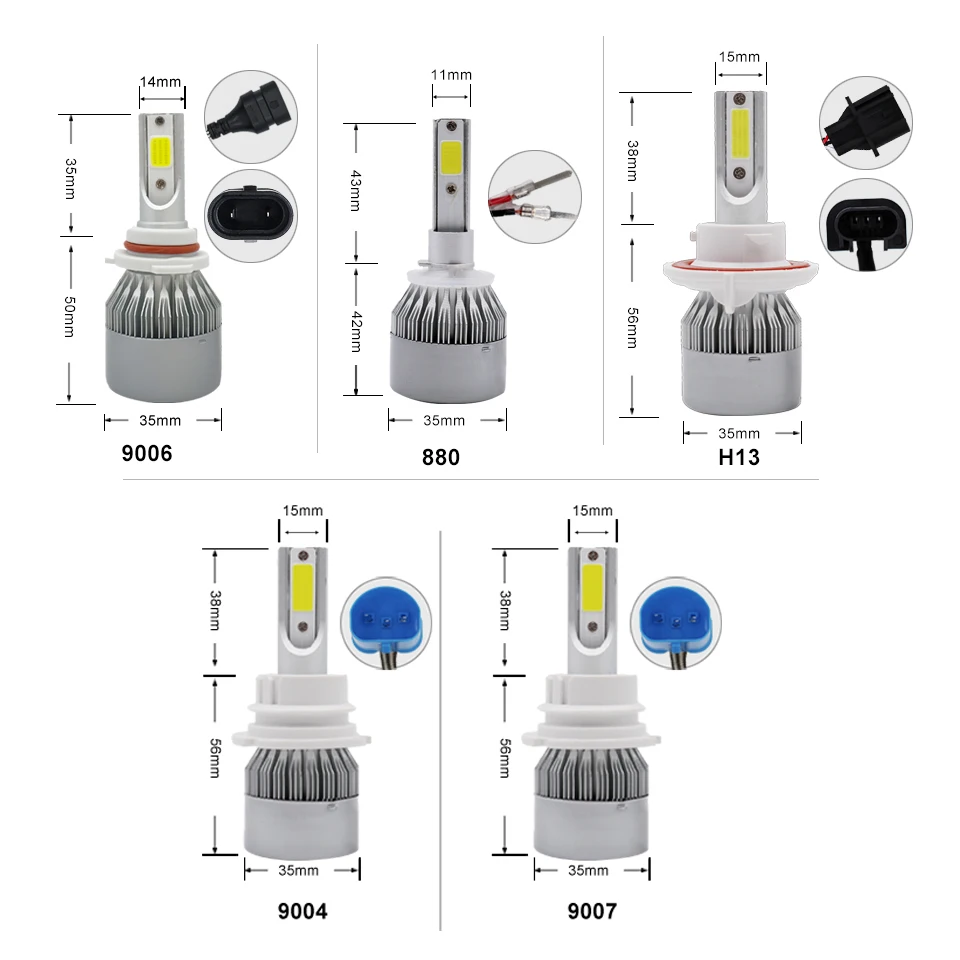 H4 светодиодный H7 фар автомобиля H1 H11 Светодиодные Автомобильные фары H13 9004 C6 9006 9007 Hb3 Hb4 72W фары для 7600LM 6500K 12V COB для противотуманных фар