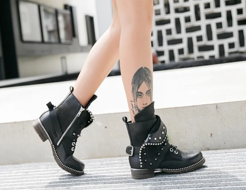Véritable D'équitation À Cuir La black Décontracté Chaussures Femmes N Leather Pour Main Bottines Rivets Black Mabaiwan Noir En Gladiateur In Appartements Courtes Bottes Plush Short wZPiOkXTu