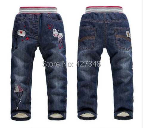 Новое поступление, джинсы для маленьких девочек, теплые зимние штаны для девочек, плотные детские Брендовые брюки, розничная и, CP139