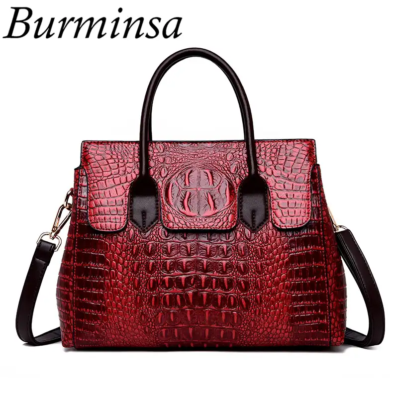 Burminsa Vintage Crocodile Skin Women Handbags Female Shoulder Bags High Quality Pu Leather Middle Age Las Messenger
