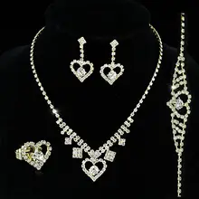 Bridal Wedding Party Quality Gold Color Metal Crystal Heart Necklace Bracelet Ring Earrings Set CS1151